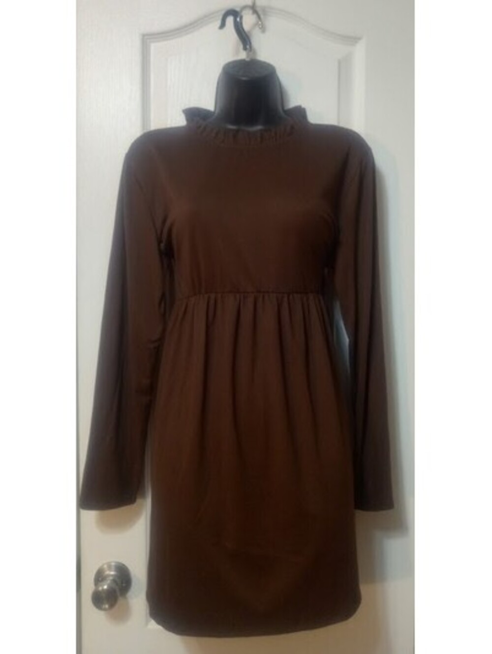 Jodifl Cocoa Ruffle‑Neck Dress | Size Medium | GUC